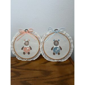 Lot of 2 - Handmade Teddy Bear Stencils - Blue (boy), Peach (girl)